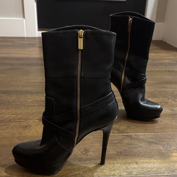 Michael Kors Black Heeled Boots with Gold Accents - Picture 7 of 13